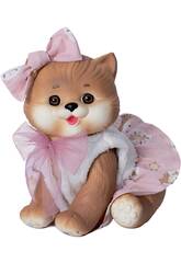 Boneco Gatinho Castanho de 23 cm com Colete Branco