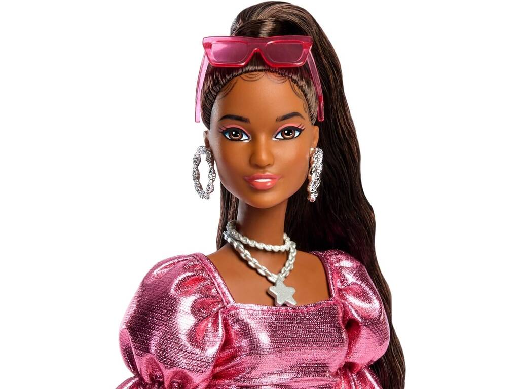 Barbie Deluxe Style Muñeca con Vestido Rosa Volantes de Burbujas