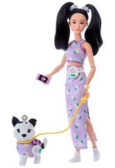 Barbie Twinning Looks Poupée Look Violet avec chien