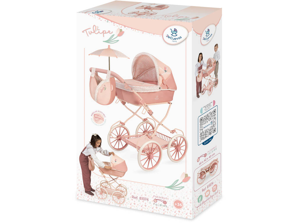 Tulipe Chariot pliable pour poupées avec parasol et sac