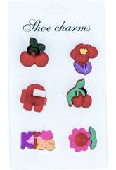 Pins Decorativos para Tamancos EVA Pack Motivos Vermelhos 6 Unidades