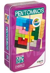 Pentominos en bois dans une boîte métallique avec 41 défis