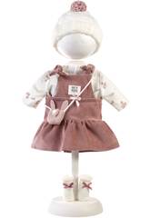 Ensemble poupe 42 cm avec salopette rose, bonnet et chaussons