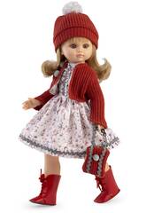 Boneca Fany Casaco de Malha e Gorro Vermelho de 40 cm