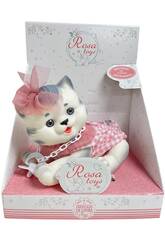 Bambola gattino bianco e grigio di 23 cm con vestito rosa e bianco
