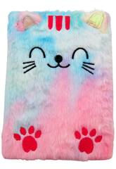 Carnet en peluche A5 chaton rose et bleu avec 80 pages