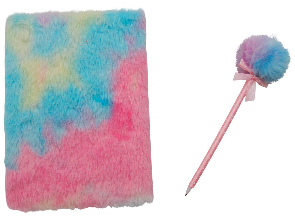 Pack Carnet Peluche A5 Chat Rose avec 80 Pages et Stylo Bleu avec Pompon de 22 cm
