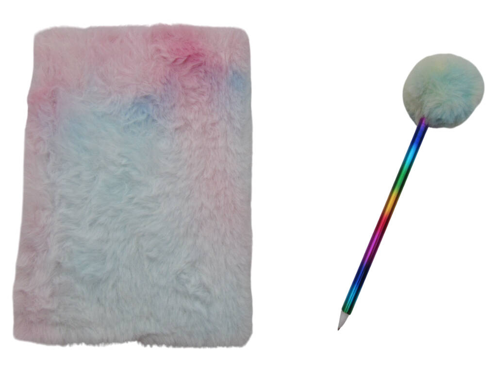 Carnet Peluche Squeezy A5 Donut Licorne Blanche avec 80 Pages et Stylo Bleu Pompon de 21 cm