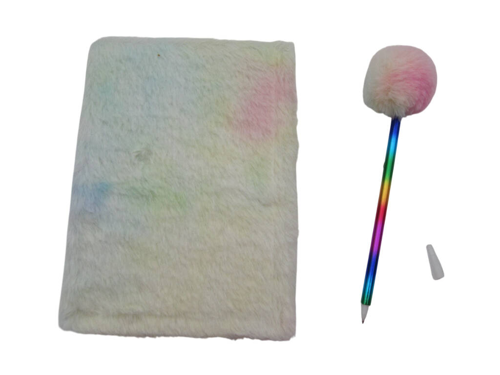 Carnet Peluche Squeezy A5 Donut Licorne Rose avec 80 Pages et Stylo Bleu Pompon de 21 cm