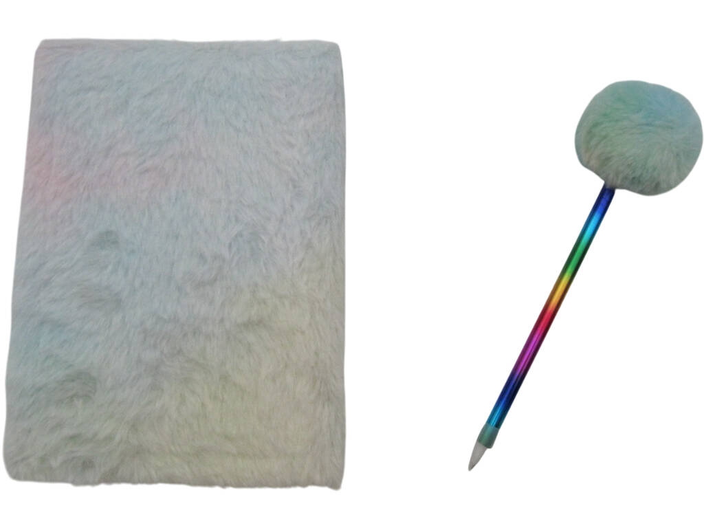 Carnet Peluche Squeezy A5 Donut Licorne Blanche avec 80 Pages et Stylo Bleu Pompon de 21 cm
