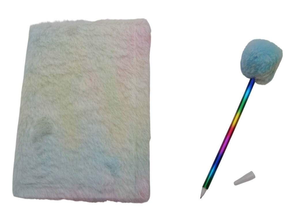 Carnet Peluche Squeezy A5 Licorne Corne Bleue avec 80 Pages et Stylo Bleu Pompon de 21 cm