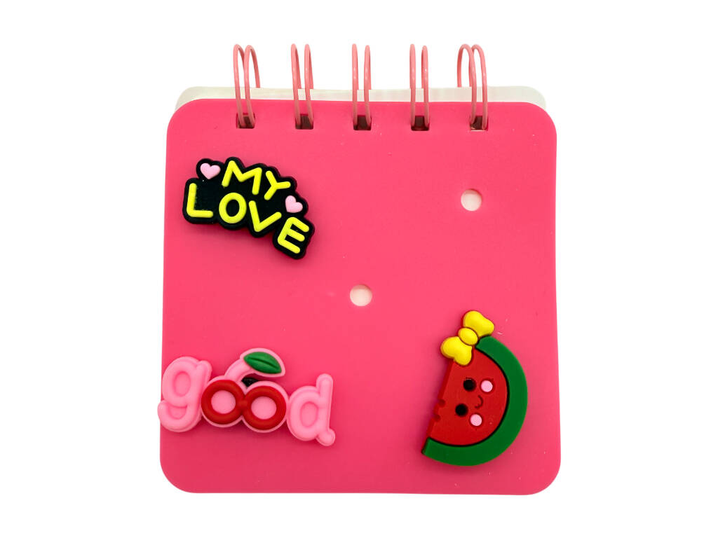 Carnet A7 fuchsia perforé avec 50 pages et 3 épingles décoratives