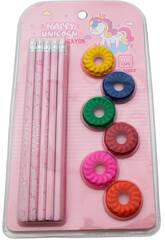 Set di matite e gomme da cancellare 10 pezzi
