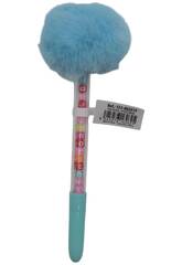 Caneta Azul com Pompom e Contas com Letras de 19 cm