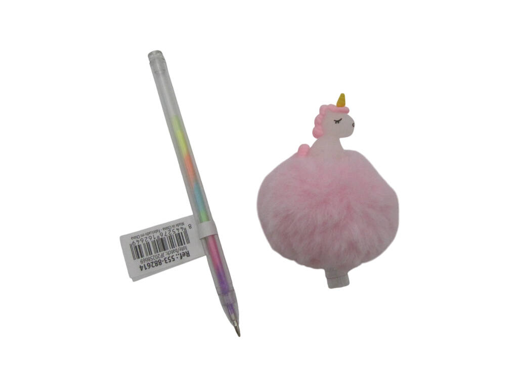 Stylo à bille Multicolore Pompom et Licorne 19 cm