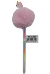 Stylo  bille Multicolore Pompom et Licorne 19 cm