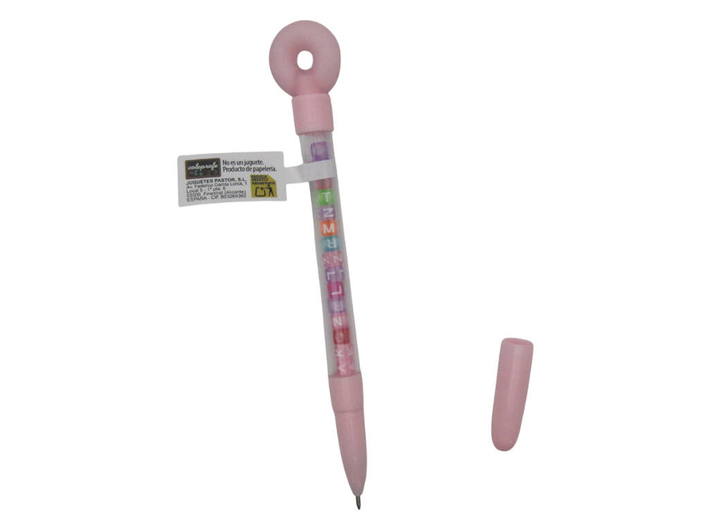Stylo à bille bleu avec donut et perles avec lettres 18,5 cm