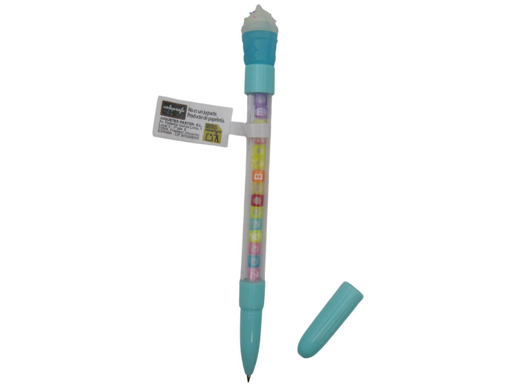 Caneta Azul com Gelado e Contas com Letras de 19 cm