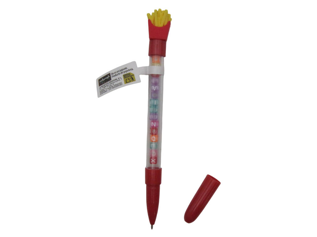 Stylo à bille bleu avec Fast Food et perles avec lettres 18,5 cm