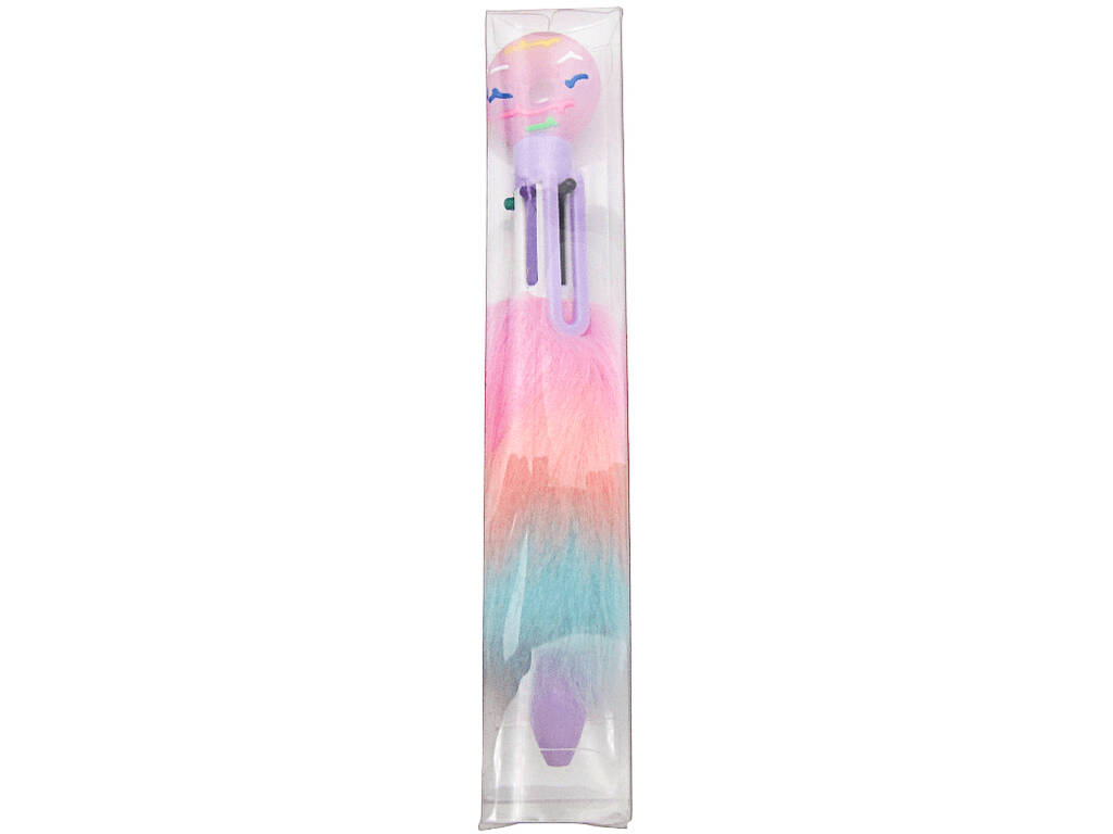 Stylo à bille 6 couleurs avec beignet et fourrure 16,5cm