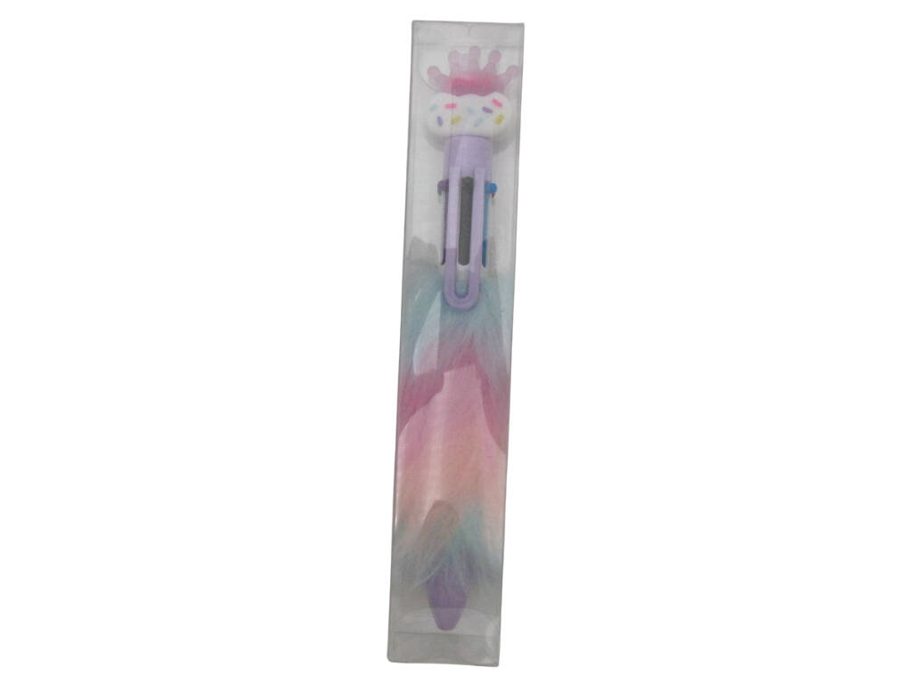 Stylo à bille 6 couleurs avec couronne et fourrure 16,5cm