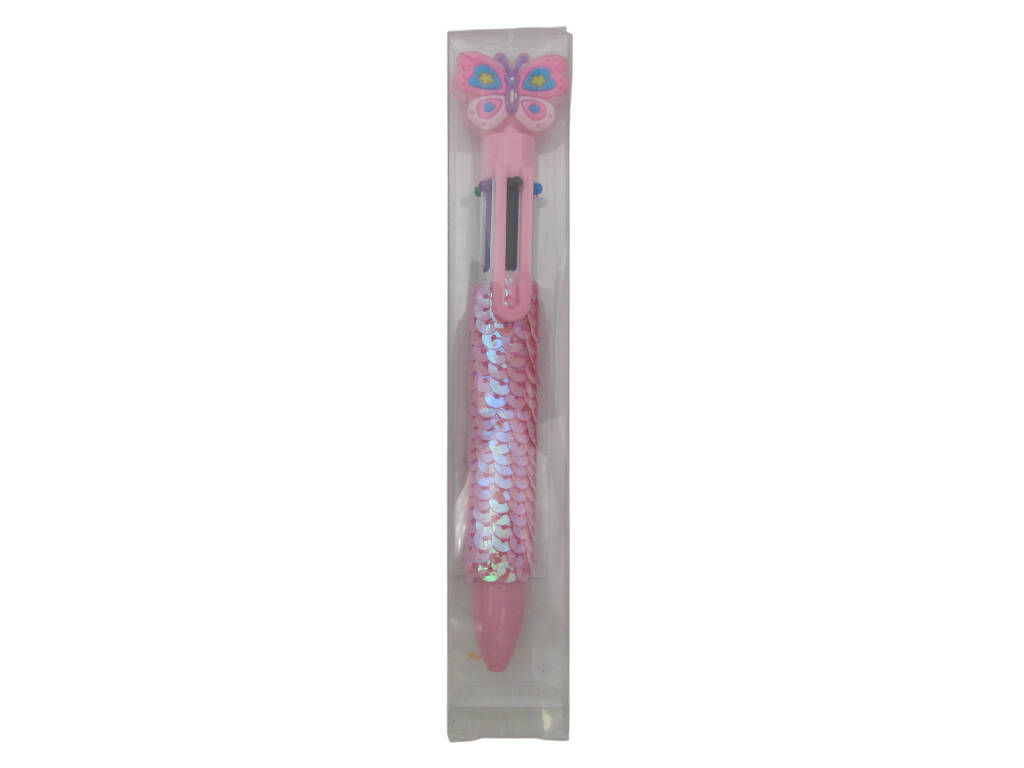 Stylo à bille 6 couleurs avec papillon 16 cm