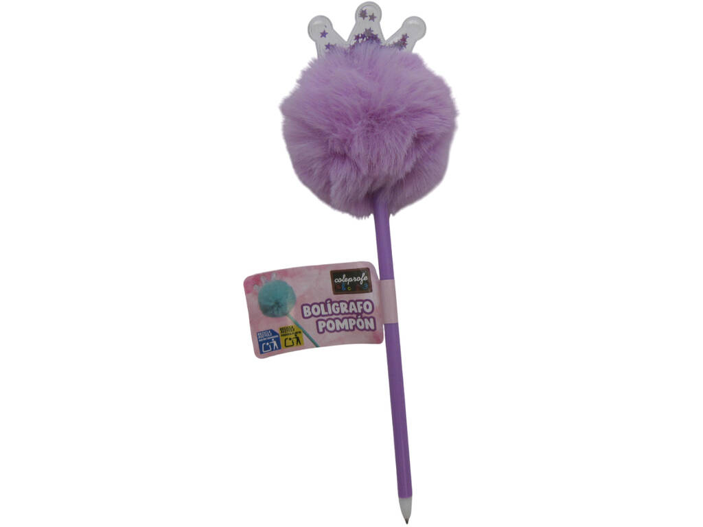 Stylo à bille noir avec pompon et couronne 22 cm
