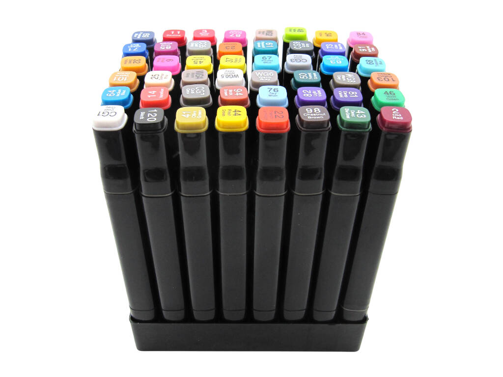 Conjunto 48 Marcadores de Cores Diferentes com 2 Pontas de 3 e 6,5 mm em Bolsa com Asa