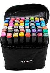 Set 48 feutres couleurs diffrentes avec 2 pointes de 3 et 6,5 mm dans le sac avec poigne