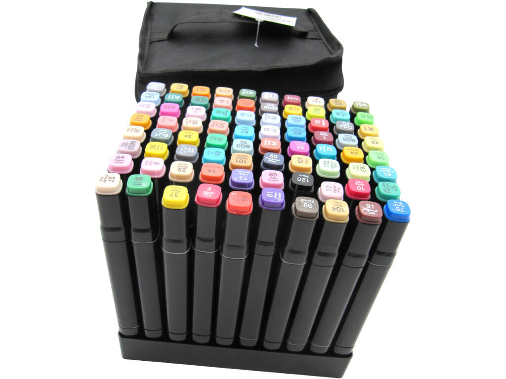 Set 80 feutres couleurs différentes avec 2 pointes de 3 et 6,5 mm dans le sac avec poignée
