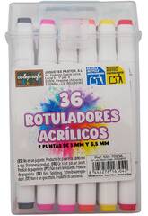 Mallette 36 marqueurs acryliques avec 2 pointes de 3 mm et 6'5 mm
