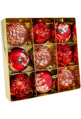 Enfeite Natalício Caixa com 9 Bolas Ornamentais Variadas Vermelhas de 8 cm