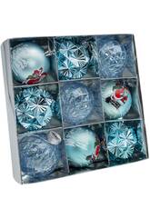 Décoration de Noël Boîte de 9 boules décoratives assorties bleues de 8 cm