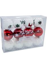 Enfeite Natalício Caixa com 12 Bolas Vermelhas e Brancas de 6 cm