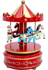 Décoration de Noël Carrousel musical rouge à remontoir de 15 cm