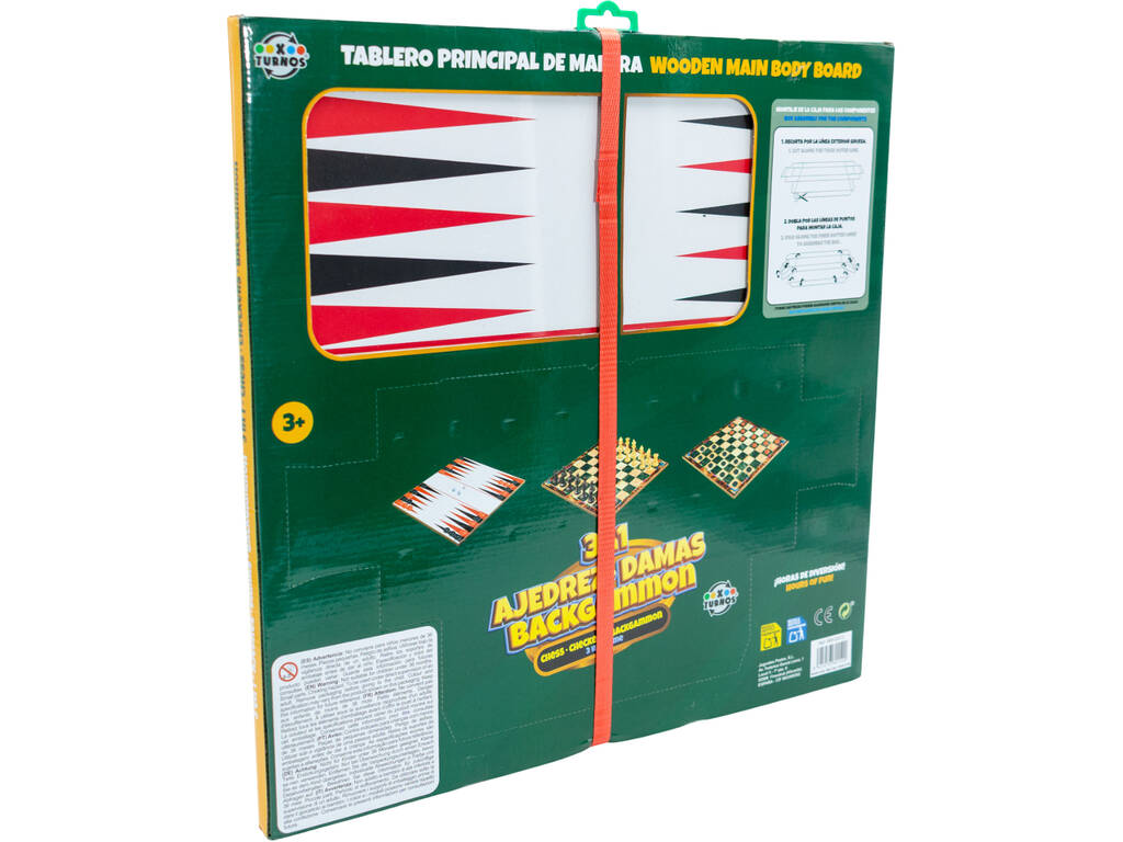 Échecs, dames et backgammon 3 en 1 avec plateau en bois et accessoires