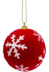 Ornamento Natalício Bola Vermelha de Veludo com Flocos Brancos de 8 cm