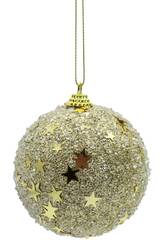 Décoration de Noël boule dorée avec étoiles, 8 cm