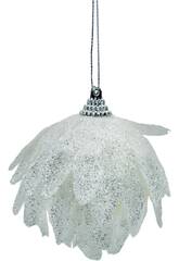 Décoration de Noël boule blanche avec feuilles et paillettes, 8 cm