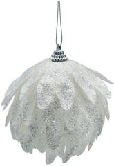 Décoration de Noël boule blanche avec feuilles et paillettes, 10 cm