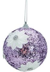 Ornamento Natalício Bola Violeta Brilhante com Flores de 10 cm