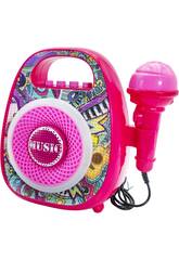 Karaoke portatile rosa con altoparlante e microfono