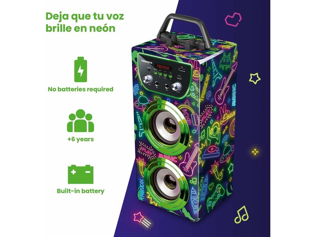 Trendix Karaoke Speaker Neon World con microfoni e disco luminoso a LED
