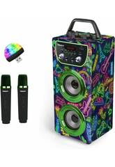 Trendix Karaoke Speaker Neon World con Micrófonos y Disco Luz LED