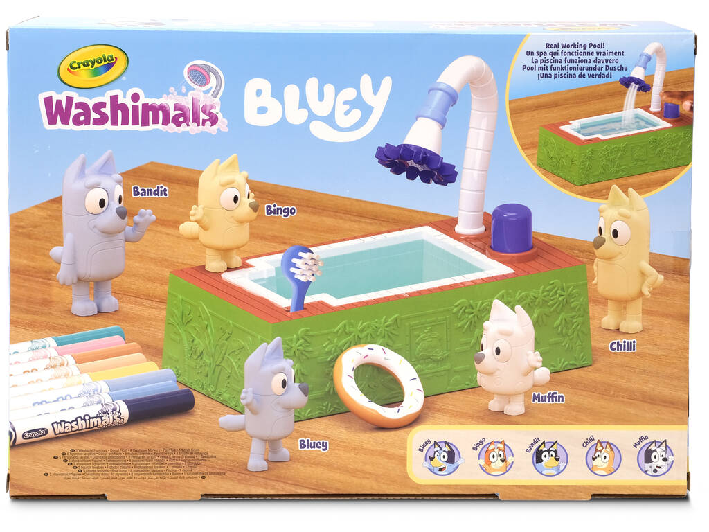 Crayola Washimals Bluey Set 4 animaux avec piscine et fond à colorier