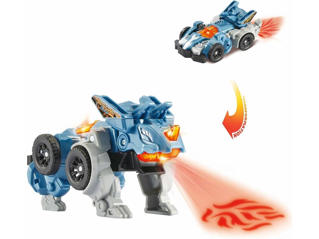 Switch & Go Dinos 1 Click et Fire 2 en 1 de 15 cm avec lumière et phrases