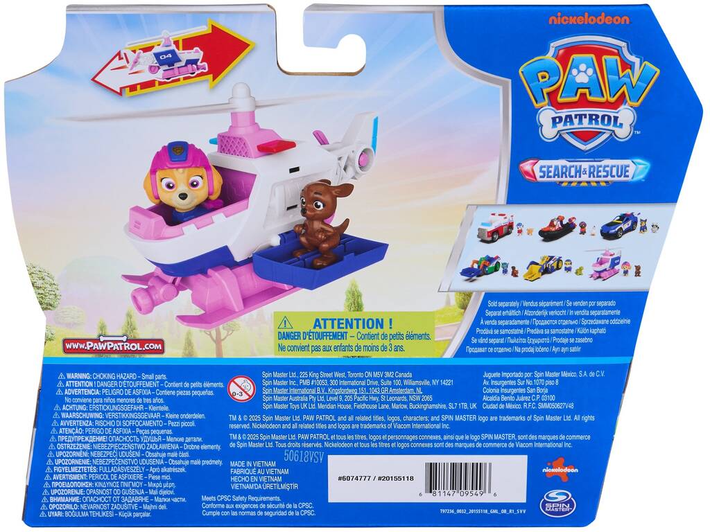 Paw Patrol Search & Rescue Veicolo d'azione con figura di Skye e Canguro