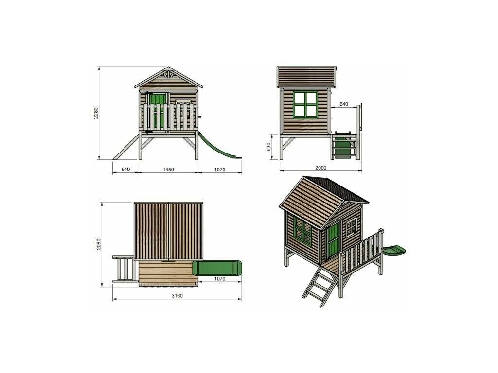 Maisonnette en bois Flam surélevée sur une plateforme de 60 cm, 225,5 x 209,5 x 200 cm Masgames MA806585X