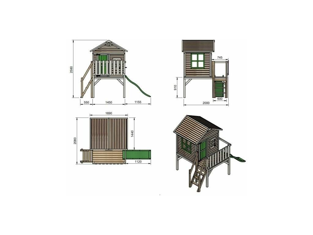 Casinha de Madeira Flam Elevada em Plataforma de 90 cm de 258x315x200 cm Masgames MA809585X