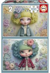 Puzzle 2x100 Filles fleuries